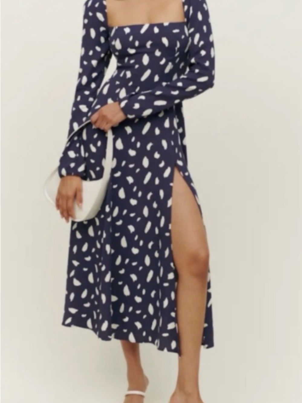 Reformation Navy Midi Dress with White Spot Print